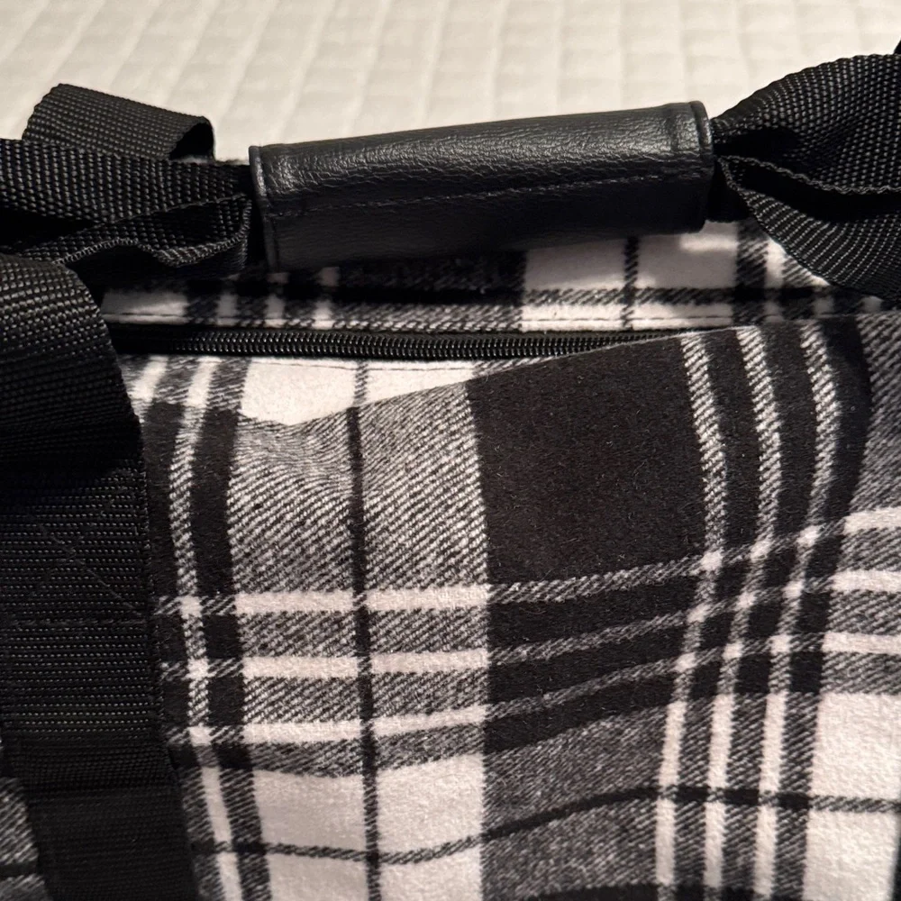 DSW Black and White Plaid Overnight Bag